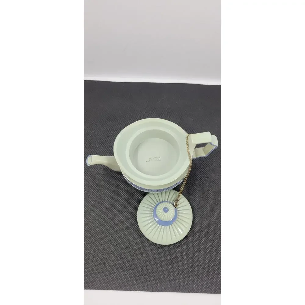 Vintage Nini Mini Ceramic Teapot Blue White Decorative Tea Pot Attached Lid